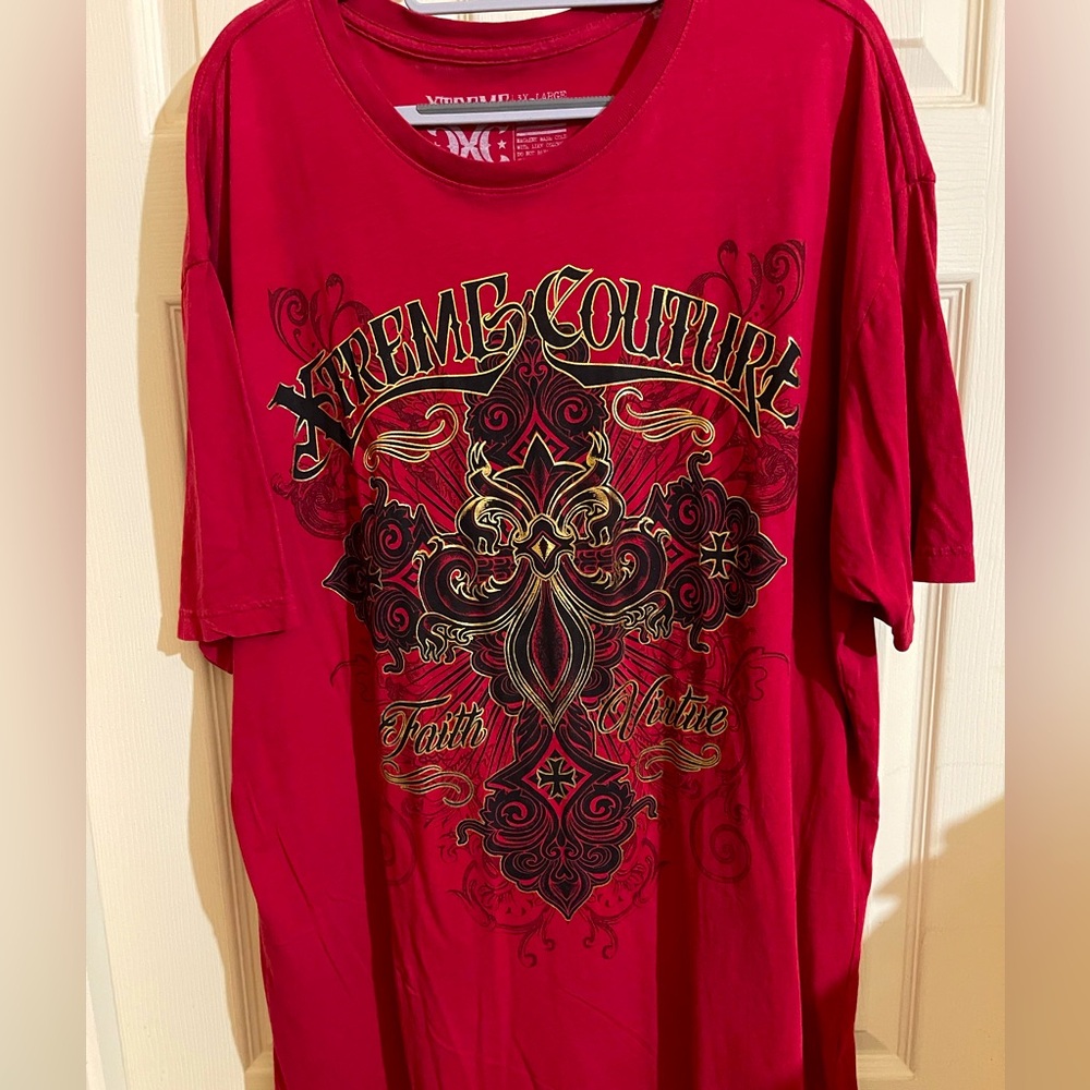 Extreme Couture Mens 3XL Red MMA Style Tee Shirt Cross Front & Back